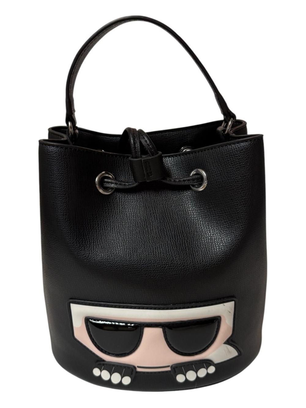 Karl Lagerfeld Black Faux Leather Bucket Bag With Drawstring. - Picture 2 of 9